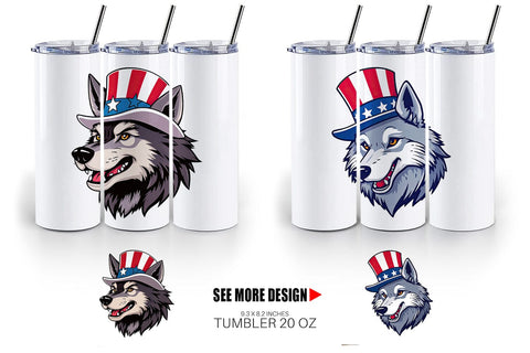 Tumbler Wolf Patriotic Sublimation artnoy 