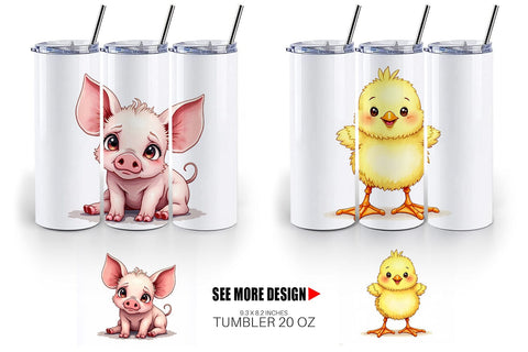 Tumbler Wonky Barnyard Babies Watercolor Sublimation artnoy 