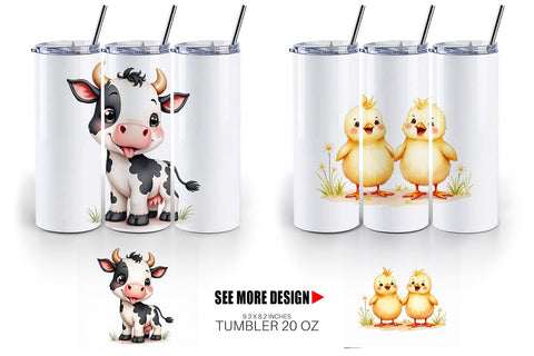 Tumbler Wonky Barnyard Babies Watercolor Sublimation artnoy 