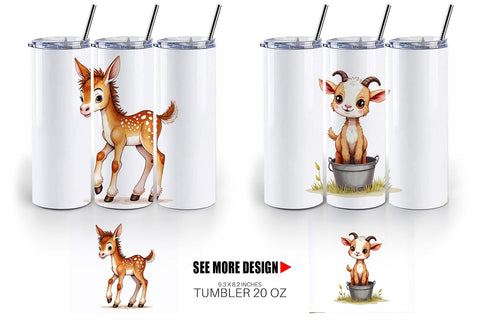 Tumbler Wonky Barnyard Babies Watercolor Sublimation artnoy 