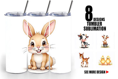 Tumbler Wonky Barnyard Babies Watercolor Sublimation artnoy 
