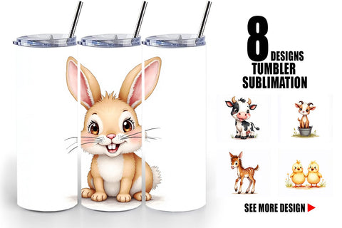 Tumbler Wonky Barnyard Babies Watercolor Sublimation artnoy 