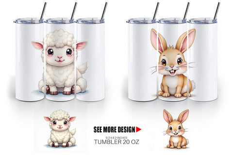 Tumbler Wonky Barnyard Babies Watercolor Sublimation artnoy 