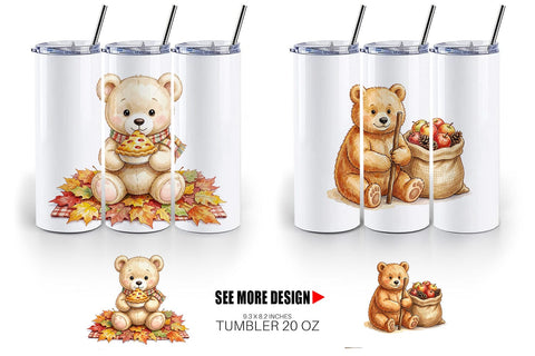 Tumbler Woodland Forest Teddy Bear Watercolor Sublimation artnoy 