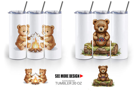 Tumbler Woodland Forest Teddy Bear Watercolor Sublimation artnoy 