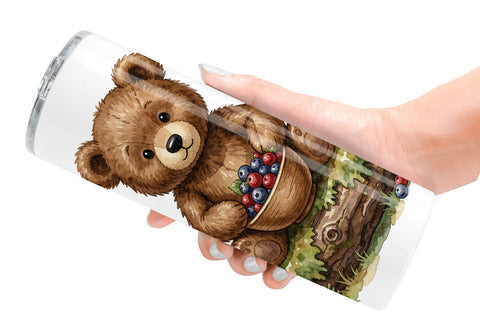 Tumbler Woodland Forest Teddy Bear Watercolor Sublimation artnoy 