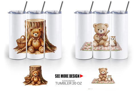 Tumbler Woodland Forest Teddy Bear Watercolor Sublimation artnoy 