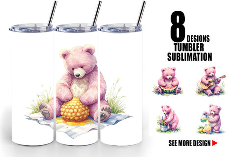 Tumbler Woodland Mama Bear Watercolor Sublimation artnoy 