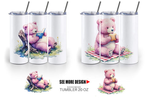 Tumbler Woodland Mama Bear Watercolor Sublimation artnoy 