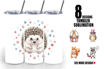 Tumbler Woodland Patriotic Animals Watercolor Sublimation artnoy 