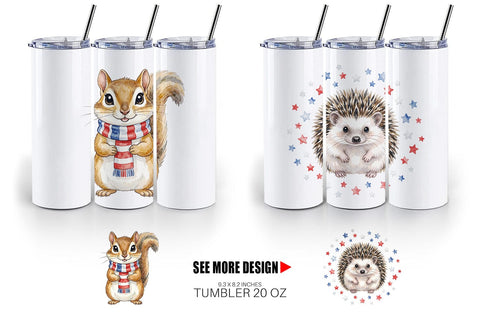 Tumbler Woodland Patriotic Animals Watercolor Sublimation artnoy 
