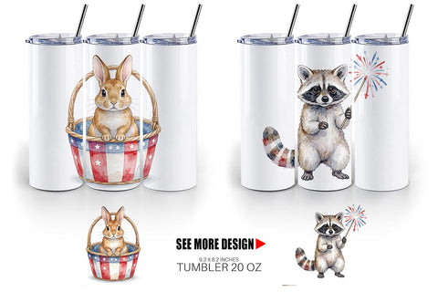 Tumbler Woodland Patriotic Animals Watercolor Sublimation artnoy 