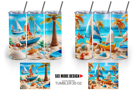 Tumbler Wrap 3D Beach Summer Sublimation artnoy 