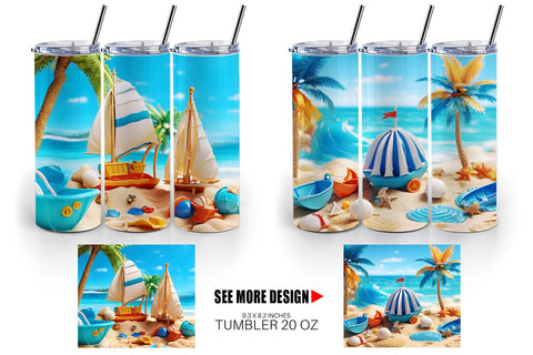 Tumbler Wrap 3D Beach Summer Sublimation artnoy 