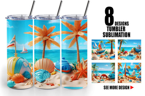 Tumbler Wrap 3D Beach Summer Sublimation artnoy 