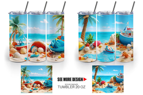 Tumbler Wrap 3D Beach Summer Sublimation artnoy 