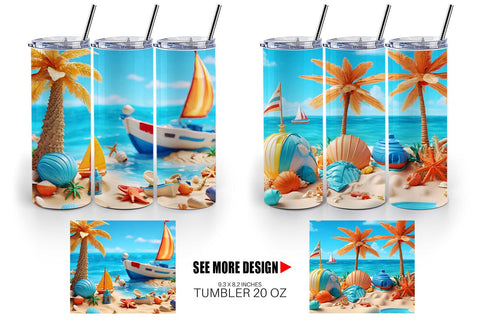 Tumbler Wrap 3D Beach Summer Sublimation artnoy 