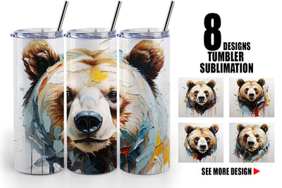 Tumbler Wrap 3D Bear Painting Sublimation artnoy 
