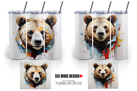 Tumbler Wrap 3D Bear Painting Sublimation artnoy 