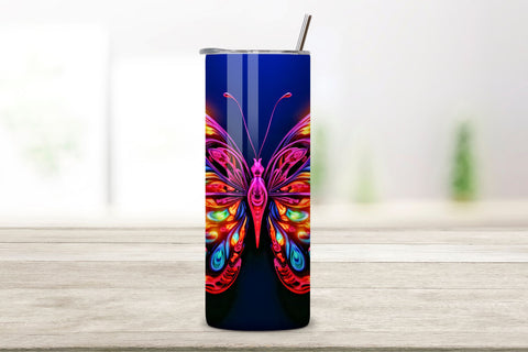 Tumbler Wrap 3d Butterfly, 3D tumbler wrap, 3D butterfly tumbler, Neon butterfly tumbler, 3D neon tumbler, 3D neon butterfly, 3D neon butterfly wrap, Neon butterfly design Sublimation FloridPrintables 
