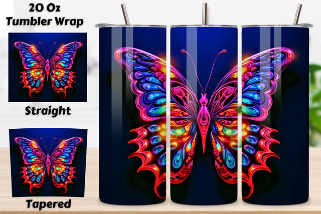 Tumbler Wrap 3d Butterfly, 3D tumbler wrap, 3D butterfly tumbler, Neon butterfly tumbler, 3D neon tumbler, 3D neon butterfly, 3D neon butterfly wrap, Neon butterfly design Sublimation FloridPrintables 