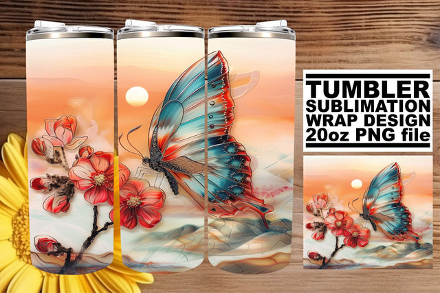 Tumbler Wrap 3D Butterfly Design Sublimation afrosvg 