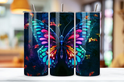 Tumbler Wrap 3d Butterfly Neon butterfly, 3D Butterfly Quilling Floral 20 oz Skinny Tumbler Sublimation Design, Straight & Tapered Tumbler Wrap PNG,Quilled butterfly Digital Download Sublimation FloridPrintables 