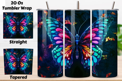Tumbler Wrap 3d Butterfly Neon butterfly, 3D Butterfly Quilling Floral 20 oz Skinny Tumbler Sublimation Design, Straight & Tapered Tumbler Wrap PNG,Quilled butterfly Digital Download Sublimation FloridPrintables 