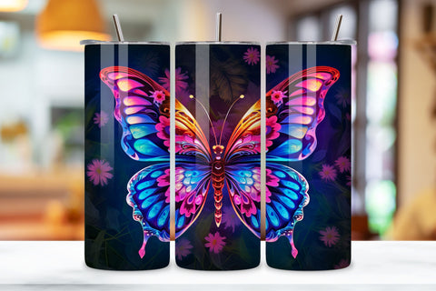 Tumbler Wrap 3d Butterfly Neon design, 3D Pink Gold Butterfly 20 oz Skinny Tumbler Sublimation Design Sublimation FloridPrintables 