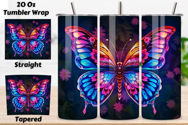 Tumbler Wrap 3d Butterfly Neon design, 3D Pink Gold Butterfly 20 oz Skinny Tumbler Sublimation Design Sublimation FloridPrintables 