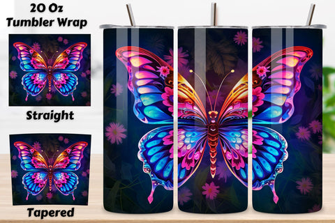 Tumbler Wrap 3d Butterfly Neon design, 3D Pink Gold Butterfly 20 oz Skinny Tumbler Sublimation Design Sublimation FloridPrintables 