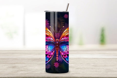 Tumbler Wrap 3d Butterfly Neon design, 3D Pink Gold Butterfly 20 oz Skinny Tumbler Sublimation Design Sublimation FloridPrintables 