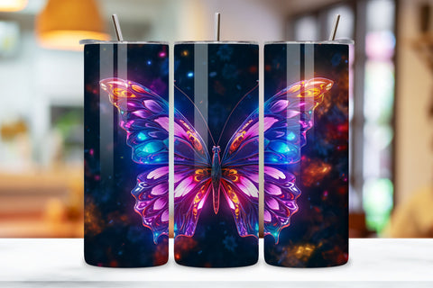 Tumbler Wrap 3d Butterfly Neon design, 3D tumbler wrap, 3D butterfly tumbler, Neon butterfly tumbler, 3D neon tumbler, 3D neon butterfly, 3D neon butterfly wrap, Neon butterfly design Sublimation FloridPrintables 