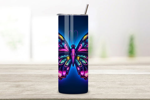 Tumbler Wrap 3d Butterfly Neon design, 3D tumbler wrap, 3D butterfly tumbler, Neon butterfly tumbler, 3D neon tumbler, 3D neon butterfly, 3D neon butterfly wrap, Neon butterfly design Sublimation FloridPrintables 