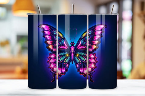 Tumbler Wrap 3d Butterfly Neon design, 3D tumbler wrap, 3D butterfly tumbler, Neon butterfly tumbler, 3D neon tumbler, 3D neon butterfly, 3D neon butterfly wrap, Neon butterfly design Sublimation FloridPrintables 