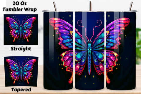 Tumbler Wrap 3d Butterfly Neon design, 3D tumbler wrap, 3D butterfly tumbler, Neon butterfly tumbler, 3D neon tumbler, 3D neon butterfly, 3D neon butterfly wrap, Neon butterfly design Sublimation FloridPrintables 