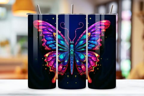 Tumbler Wrap 3d Butterfly Neon design, 3D tumbler wrap, 3D butterfly tumbler, Neon butterfly tumbler, 3D neon tumbler, 3D neon butterfly, 3D neon butterfly wrap, Neon butterfly design Sublimation FloridPrintables 