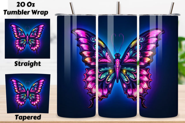 Tumbler Wrap 3d Butterfly Neon design, 3D tumbler wrap, 3D butterfly tumbler, Neon butterfly tumbler, 3D neon tumbler, 3D neon butterfly, 3D neon butterfly wrap, Neon butterfly design Sublimation FloridPrintables 