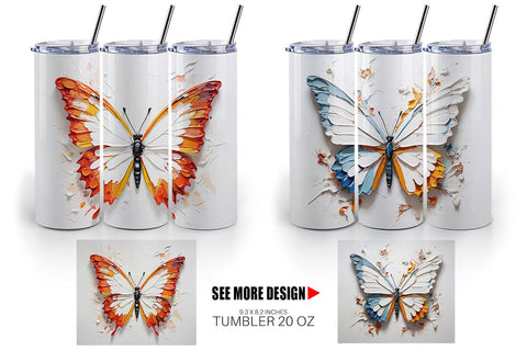 Tumbler Wrap 3D Butterfly Painting Sublimation artnoy 