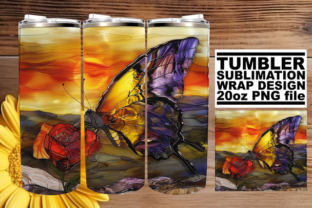 Tumbler Wrap 3D Butterfly Spring Sublimation afrosvg 