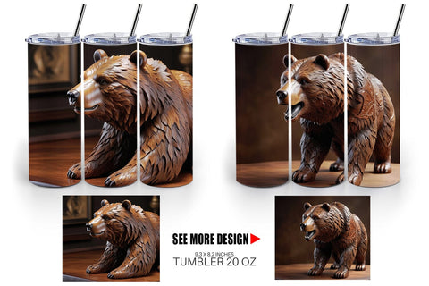 Tumbler Wrap 3D Carved Bear Sublimation artnoy 