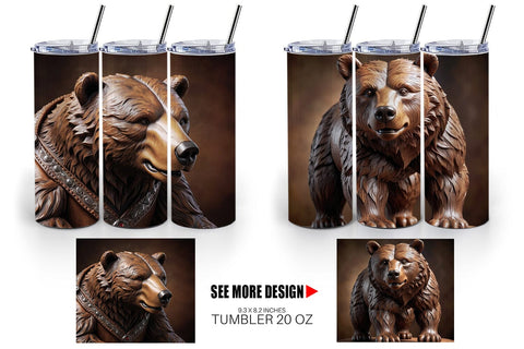Tumbler Wrap 3D Carved Bear Sublimation artnoy 