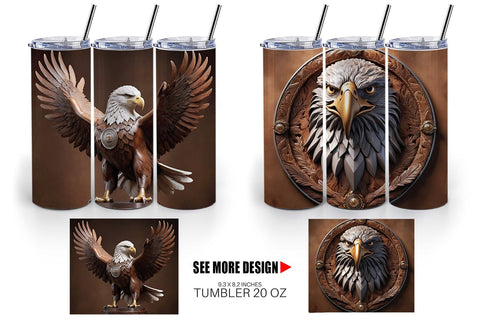 Tumbler Wrap 3D Carved Eagle Sublimation artnoy 