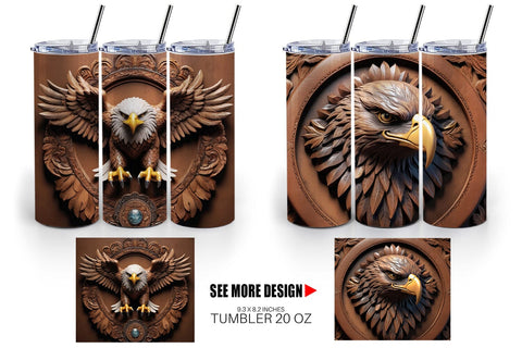 Tumbler Wrap 3D Carved Eagle Sublimation artnoy 