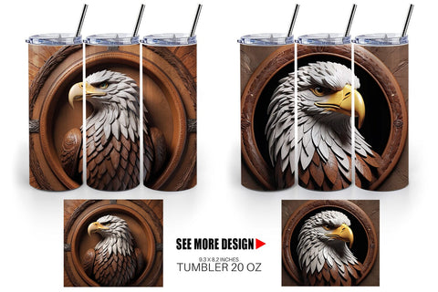 Tumbler Wrap 3D Carved Eagle Sublimation artnoy 