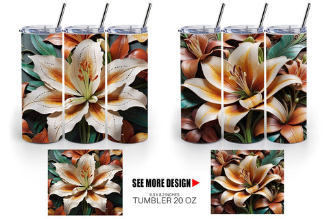 Tumbler Wrap 3D Carved Lily Sublimation artnoy 