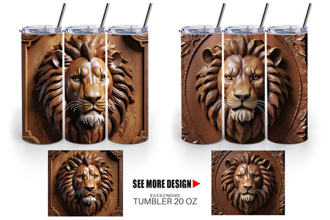Tumbler Wrap 3D Carved Lion Sublimation artnoy 