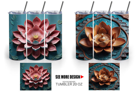 Tumbler Wrap 3D Carved Lotus Sublimation artnoy 