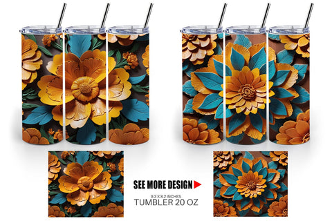 Tumbler Wrap 3D Carved Marigold Sublimation artnoy 