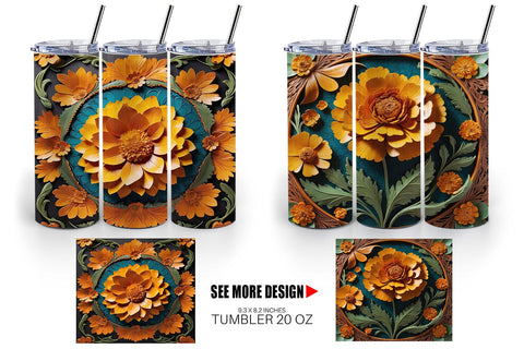 Tumbler Wrap 3D Carved Marigold Sublimation artnoy 